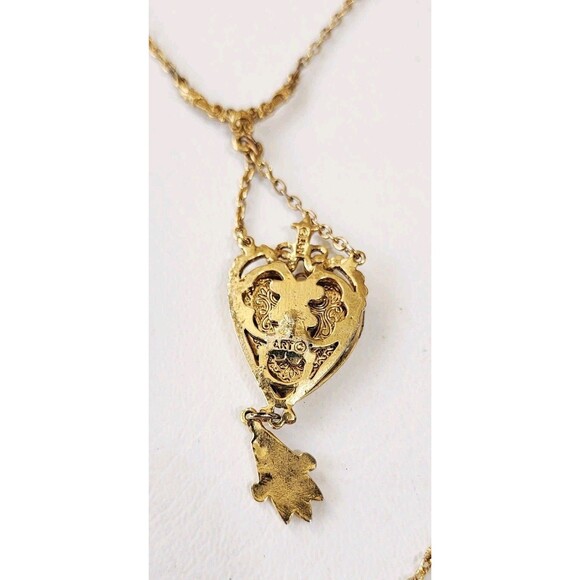 Vintage Signed ART Heart Locket Necklace – Double Chain 26" - Picture 6 of 7